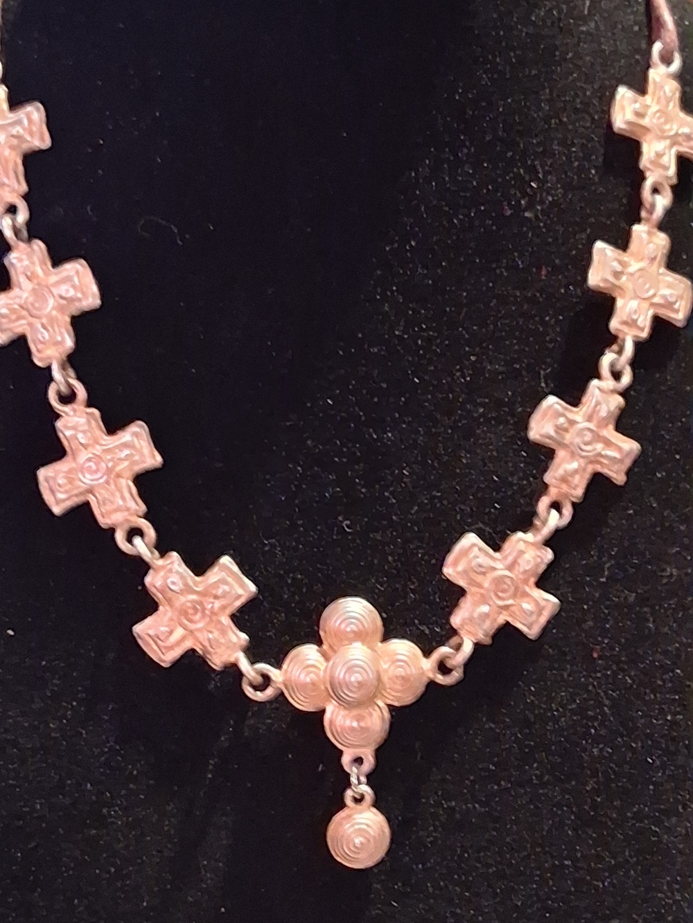 Rose Gold Cross Motif Necklace with Textured Disc Pendant